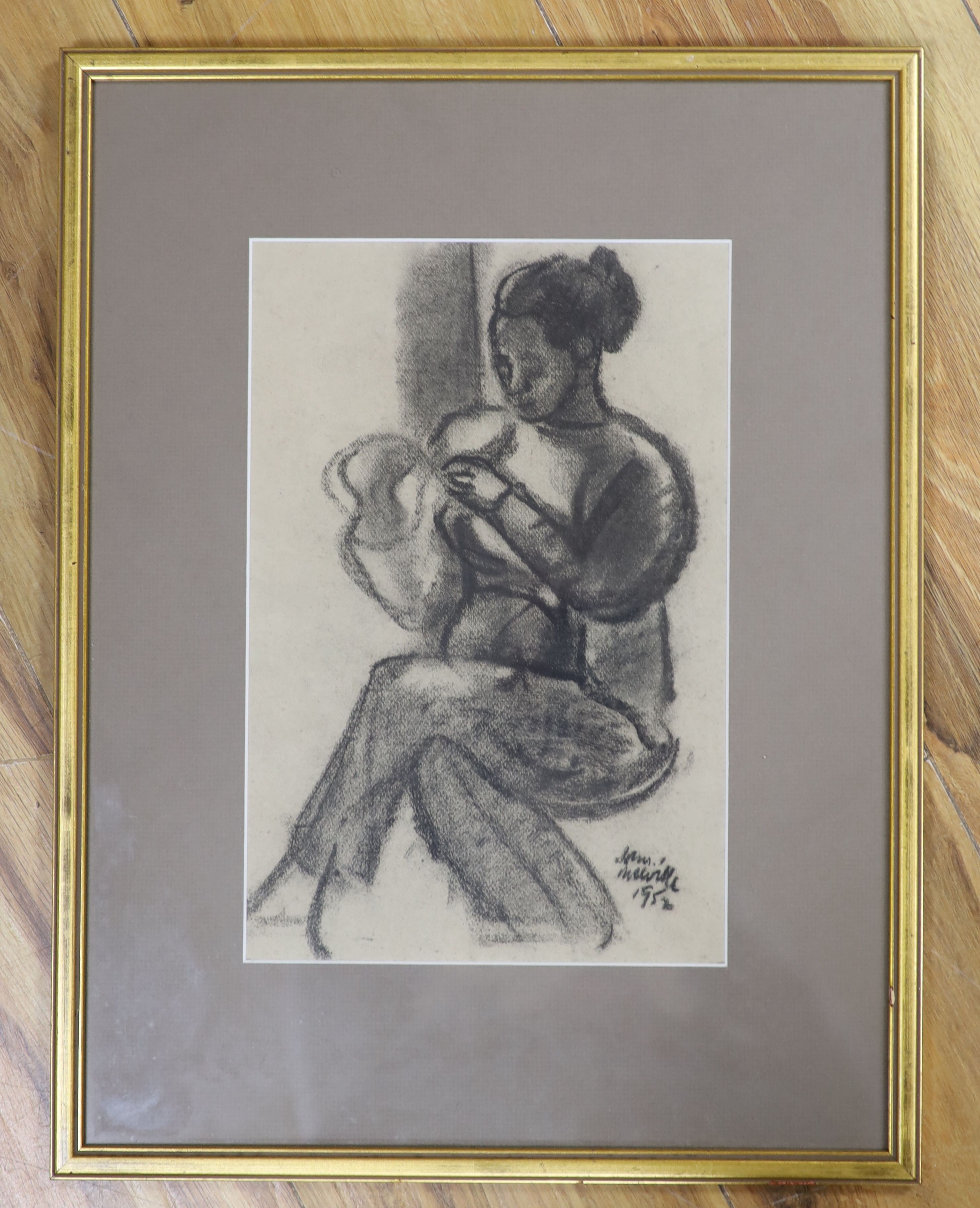 John Melville (1902-1986), charcoal, Study of a seated woman, signed and dated 1952, 30 x 19.5cm.